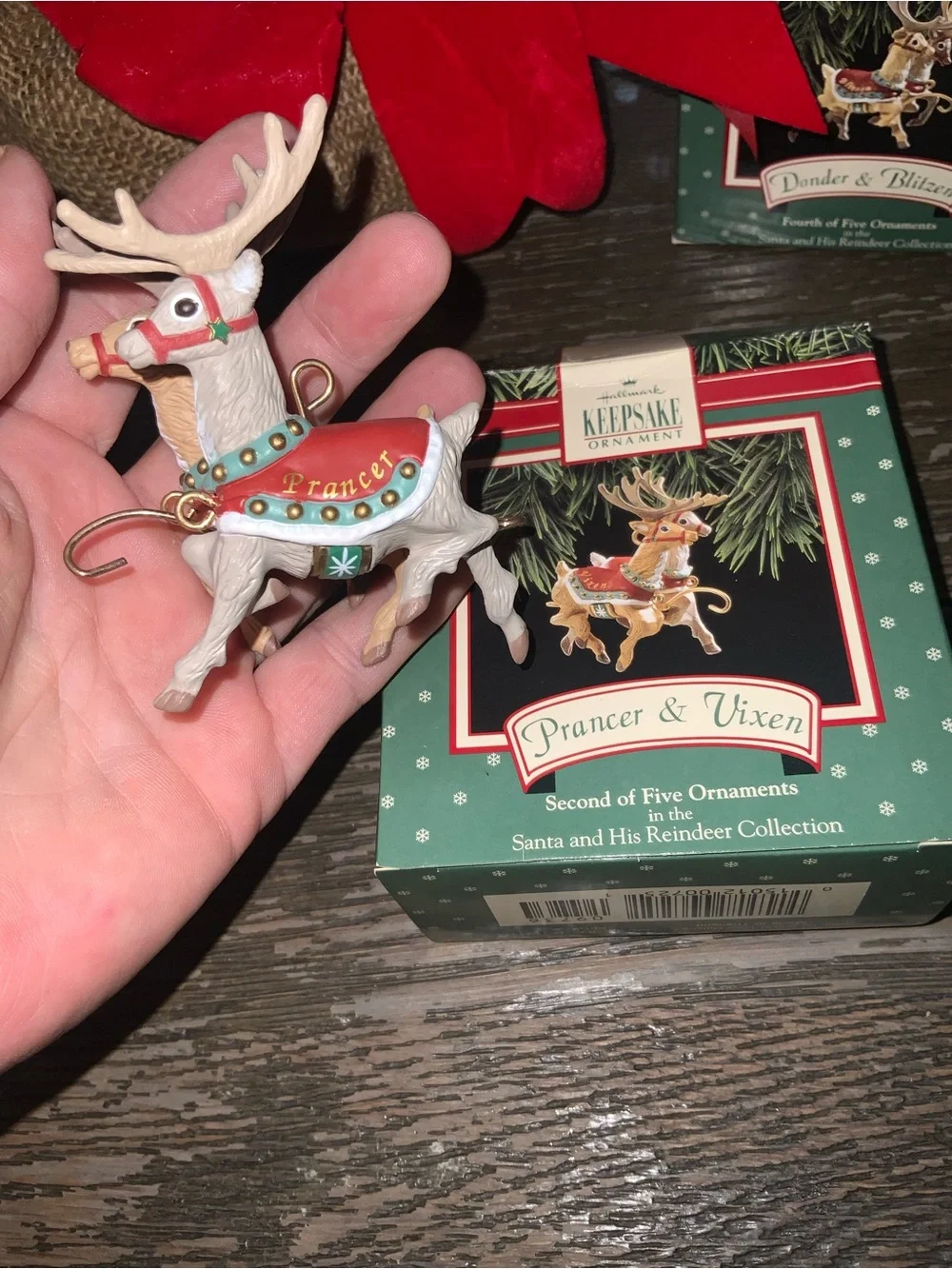 Hallmark 1990’s Santa In His Sled & His Reindeers Ornaments